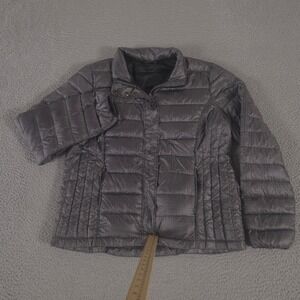 Weatherproof Jacket Womens L Grey Herringbone Down Puffer Quilted Zip Mock Neck